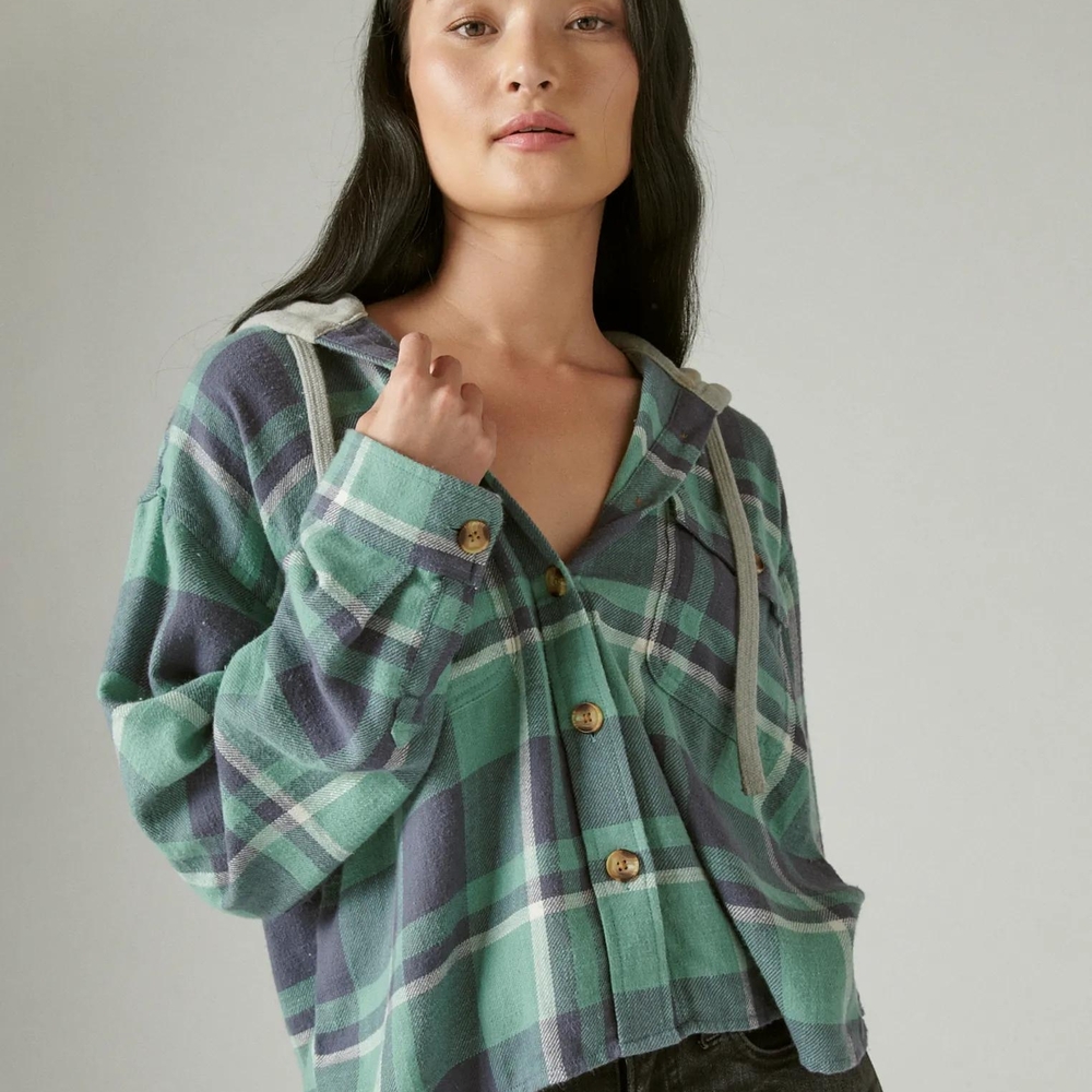 LUCKY BRAND CROPPED PLAID HOODIE